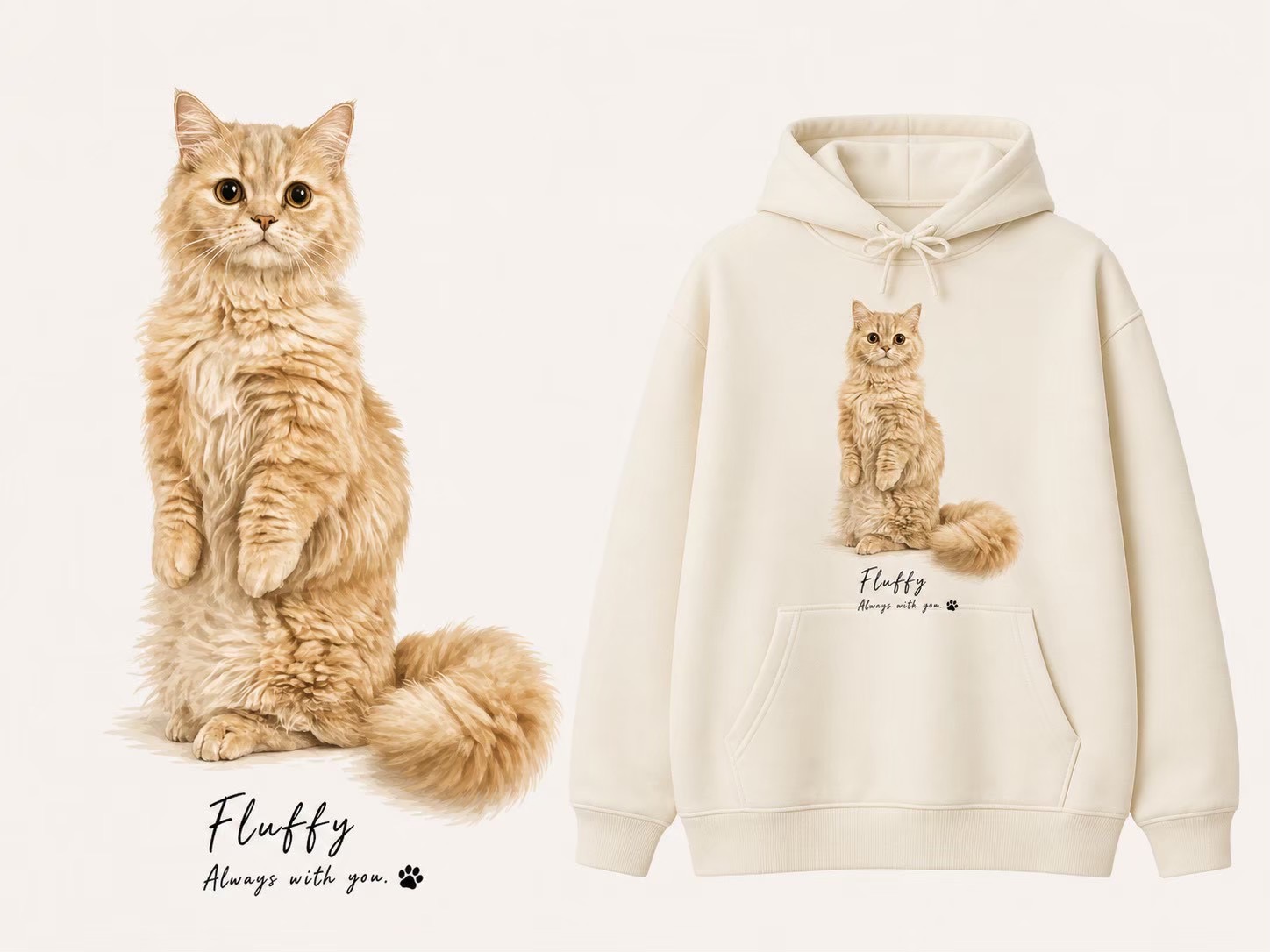 Fluffy プリントのアイボリーパーカー